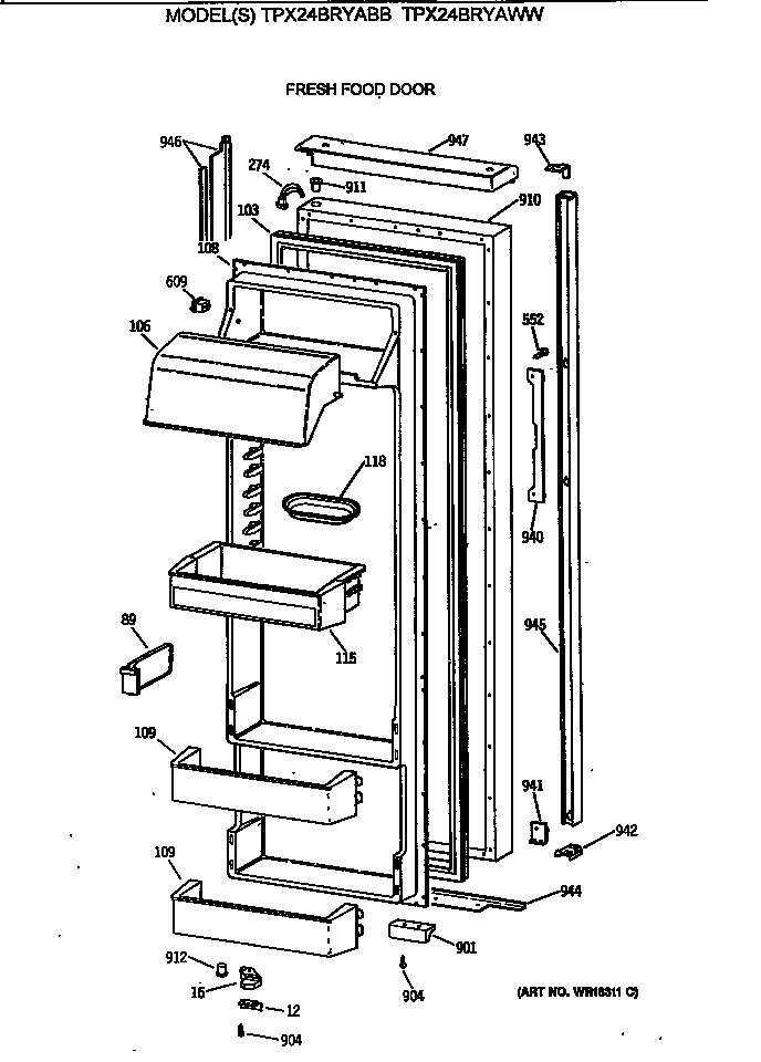 GE TPX24BRYABB fresh food door diagram