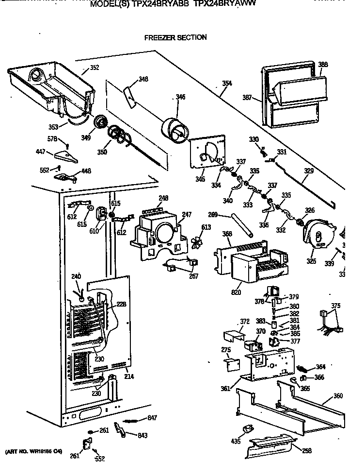 GE TPX24BRYABB freezer section diagram