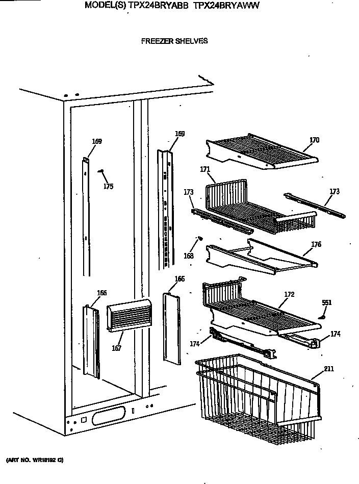 GE TPX24BRYABB freezer shelves diagram
