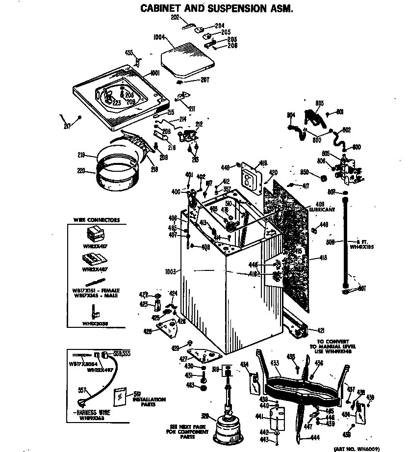 GE WWA8350BAL cabinet and suspension asm. diagram