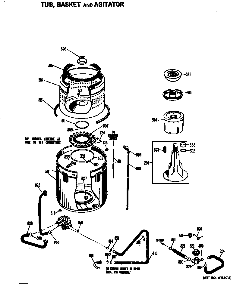 GE WWA8350BAL tub, basket and agitator diagram