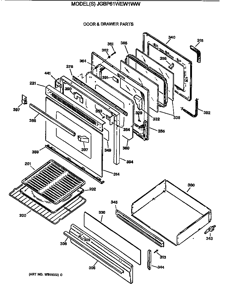 GE JGBP61WEW1WW door & drawer parts diagram