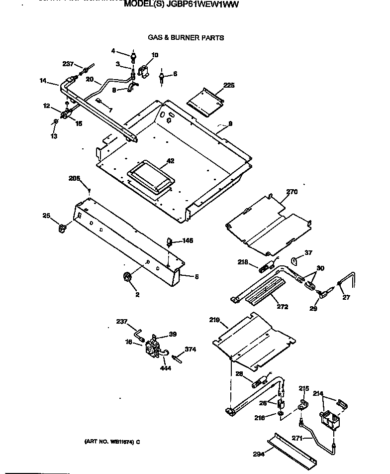 GE JGBP61WEW1WW gas & burner parts diagram