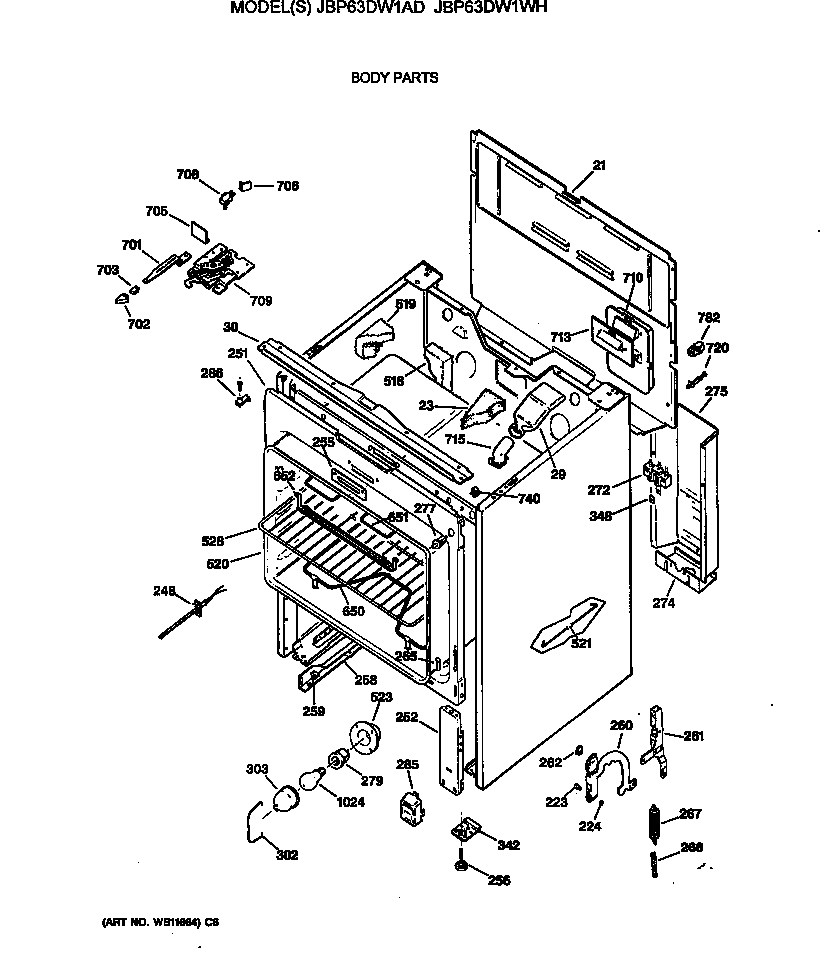 GE JBP63DW1AD body parts diagram