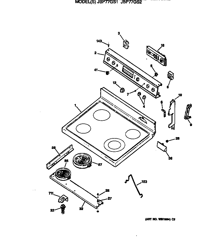 GE JBP77GS2 cooktop diagram