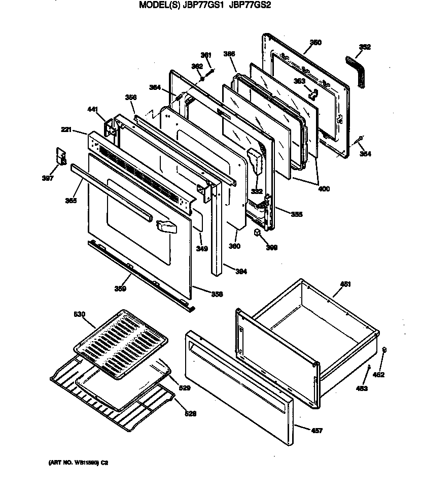 GE JBP77GS2 door diagram