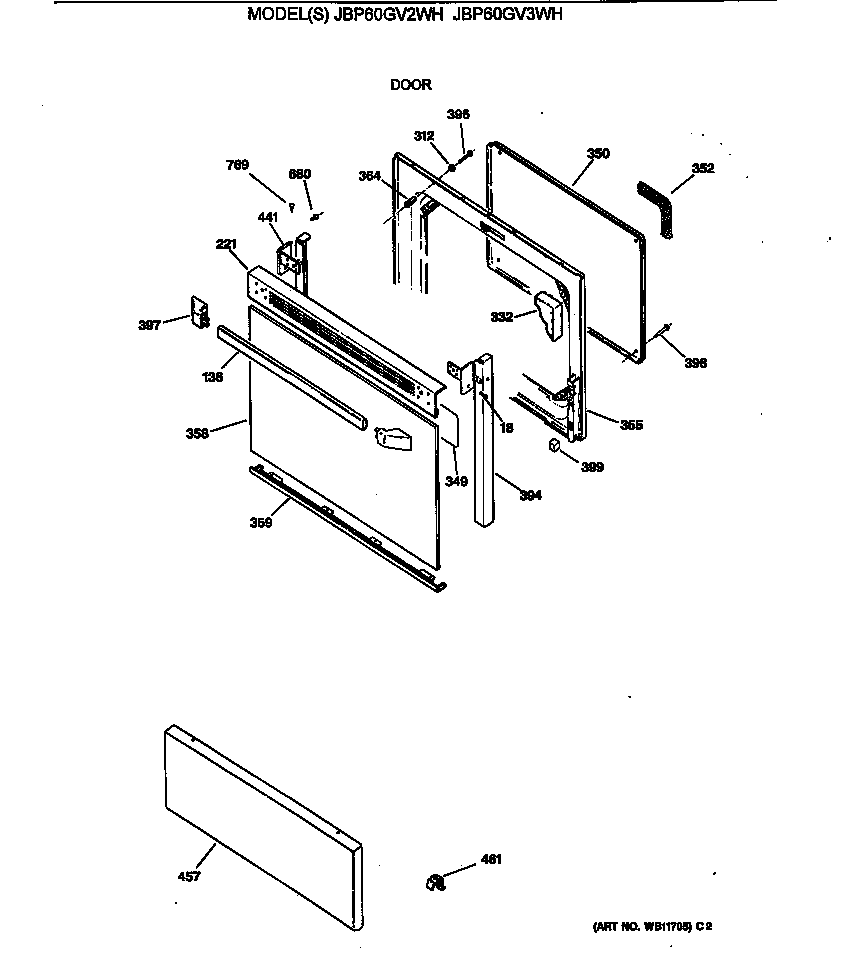 GE JBP60GV3WH door diagram