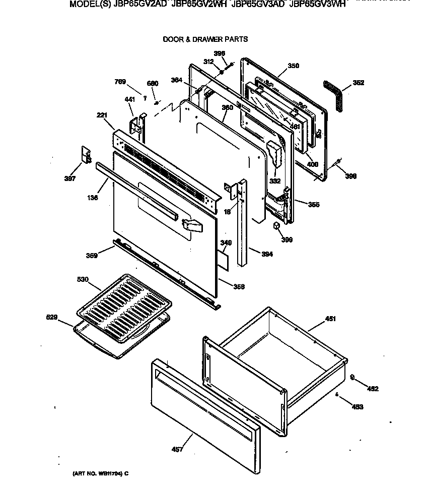 GE JBP65GV3AD door & drawer parts diagram