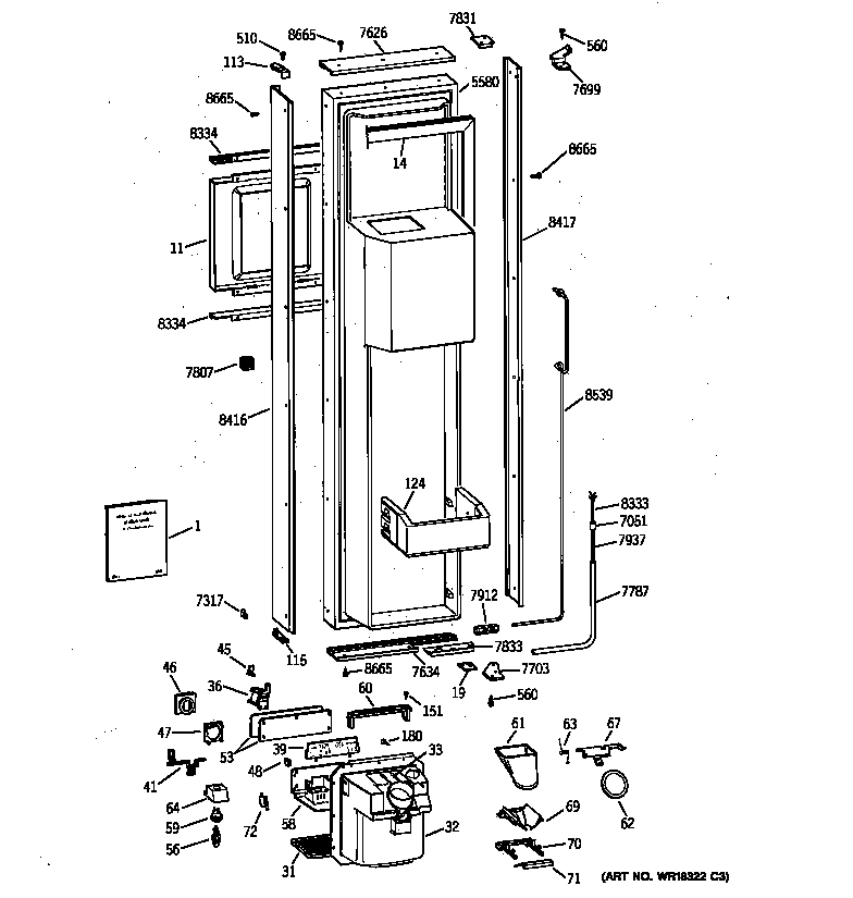 GE ZISB42DYA freezer door diagram