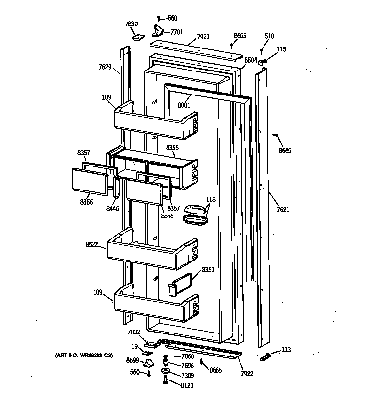 GE ZISB42DYA fresh food door diagram