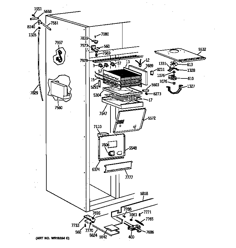 GE ZISB42DYA freezer section diagram