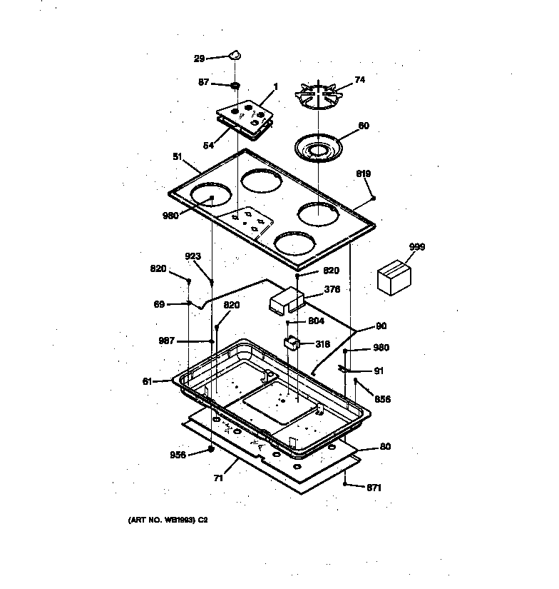 GE JGP623ER3BC cooktop diagram