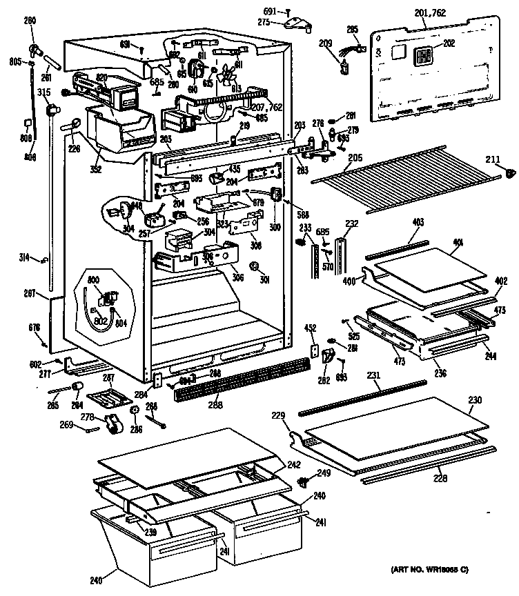 GE TBX18TRBRWH cabinet/shelves diagram