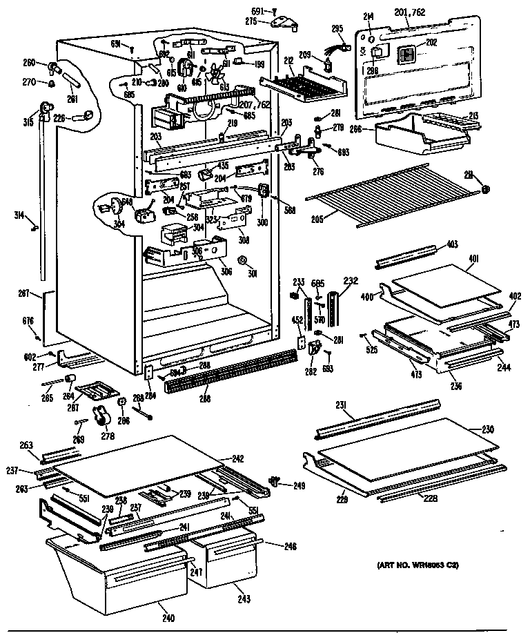 GE TBX18ZRBRAD cabinet/shelves diagram