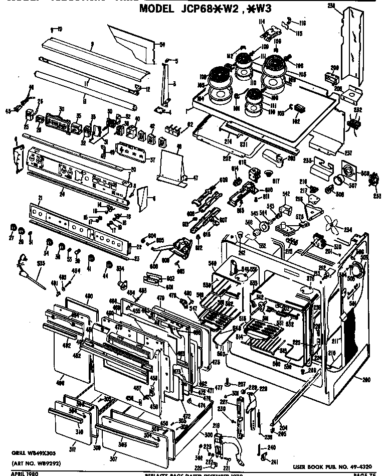 GE JCP68*W3 range assembly diagram