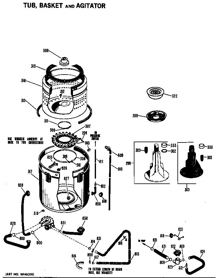 GE WWA7060VCL tub, basket and agitator diagram