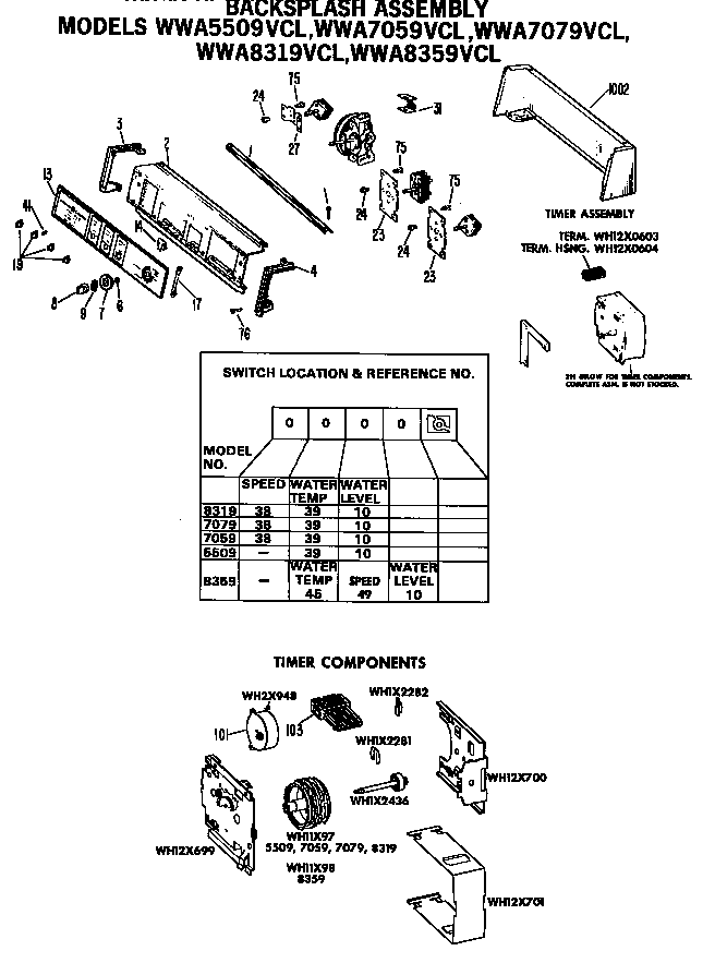 GE WWA7079VCL backsplash assembly diagram