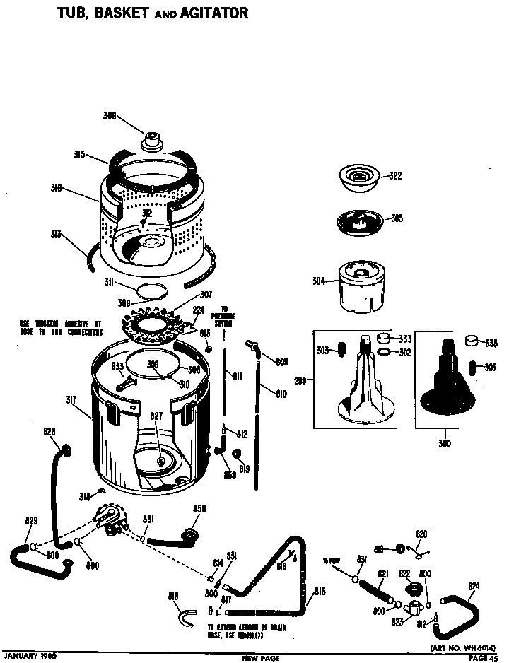 GE WWA7079VCL tub, basket and agitator diagram