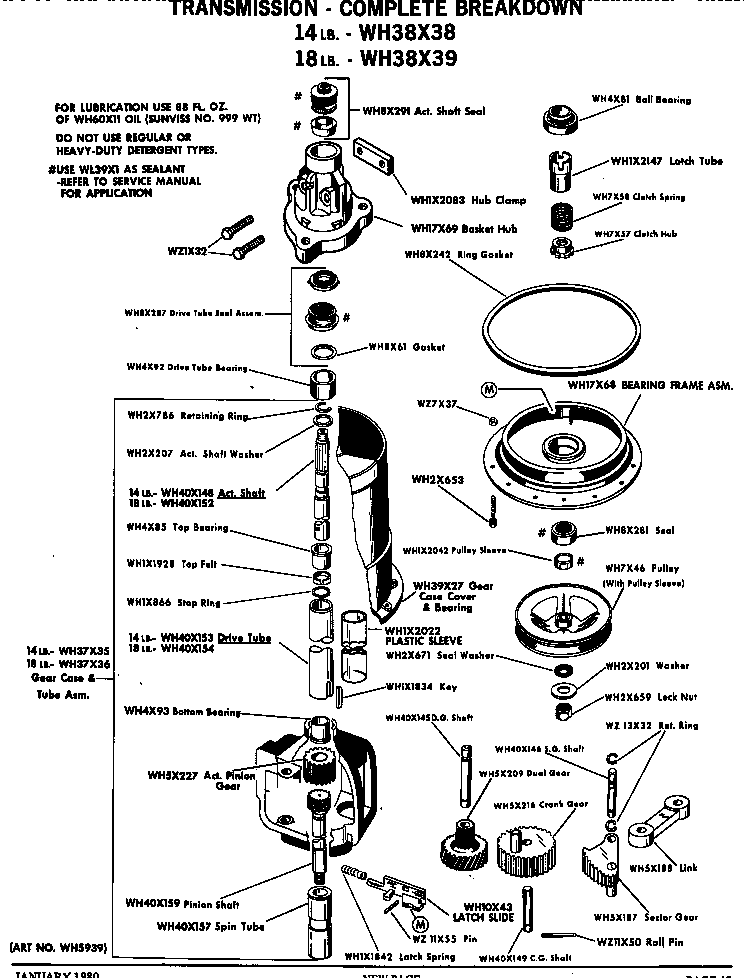 GE WWA7079VCL transmission - complete breakdown diagram