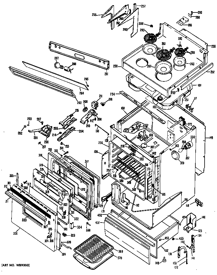 GE JHP56*V8 electric range assembly diagram