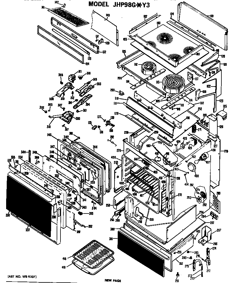 GE JHP98G*Y3 electric range assembly diagram