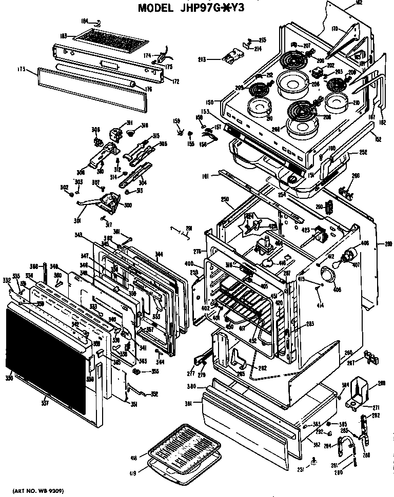 GE JHP97G*Y3 electric range assembly diagram