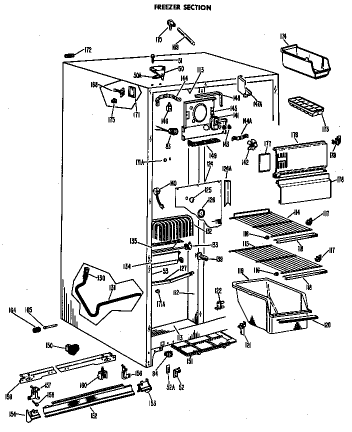 GE TFF19BAC freezer section diagram