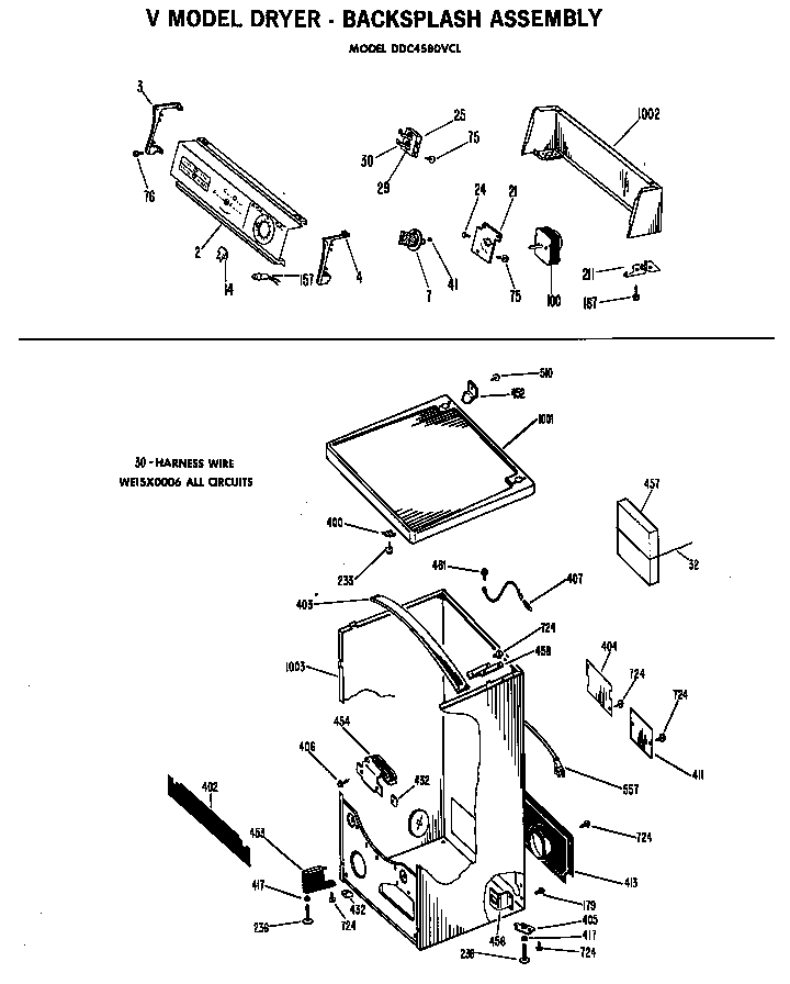 GE DDC4397VEL v model dryer - backsplash assembly diagram