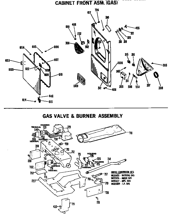 GE DDC4397VEL gas valve & burner assembly diagram