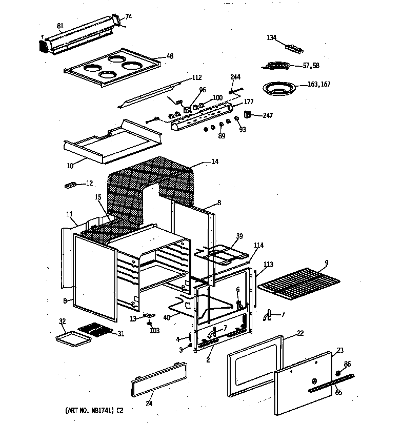 Hotpoint RAS24W electric range assembly diagram