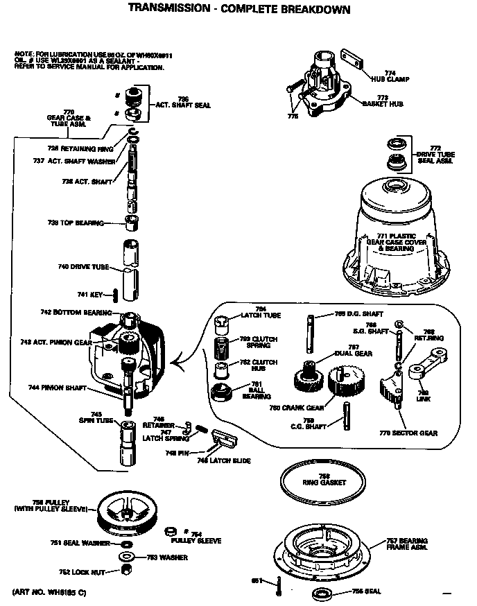 Hotpoint WLW3810SBLWW transmission - complete breakdown diagram