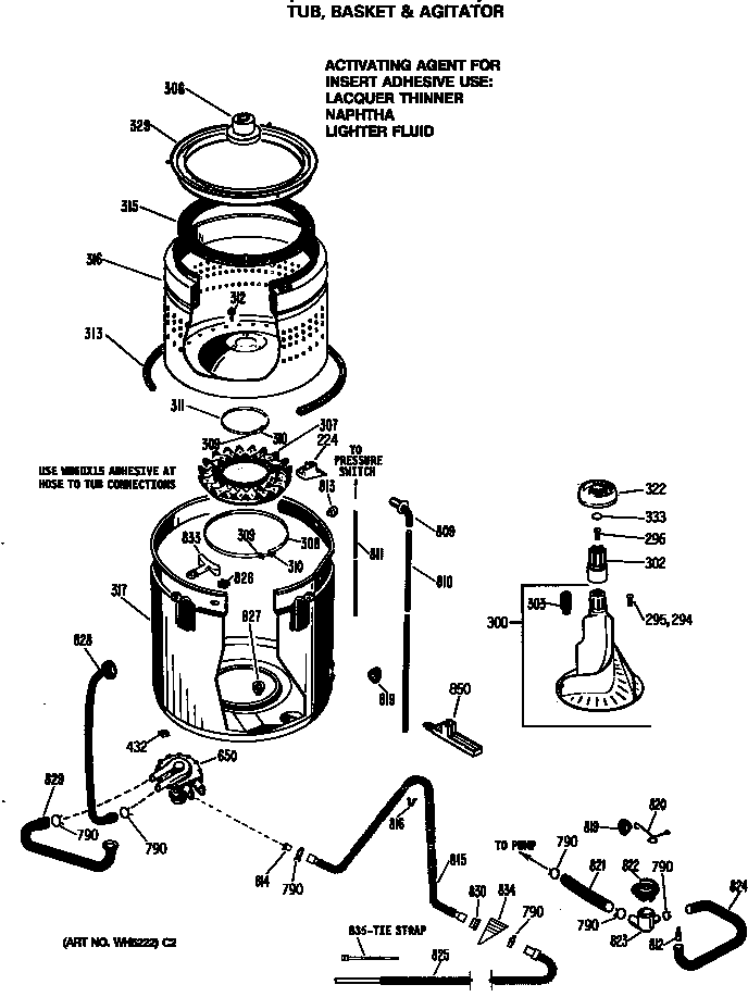 Hotpoint WLW3810SBLWW tub, basket & agitator diagram