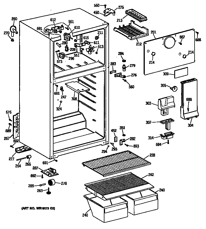 Hotpoint CTE16CYTBRWH cabinet/shelves diagram