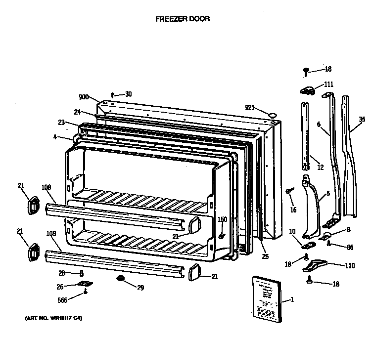 Hotpoint CTX18LASJLWH freezer door diagram