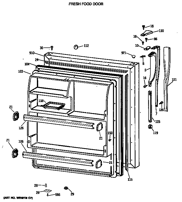 Hotpoint CTX18LASVLWH fresh food door diagram