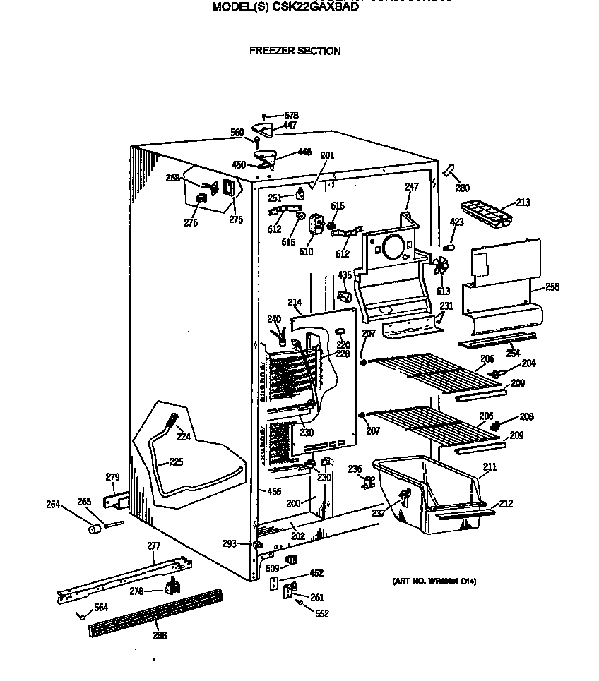 Hotpoint CSK22GAXBAD freezer section diagram