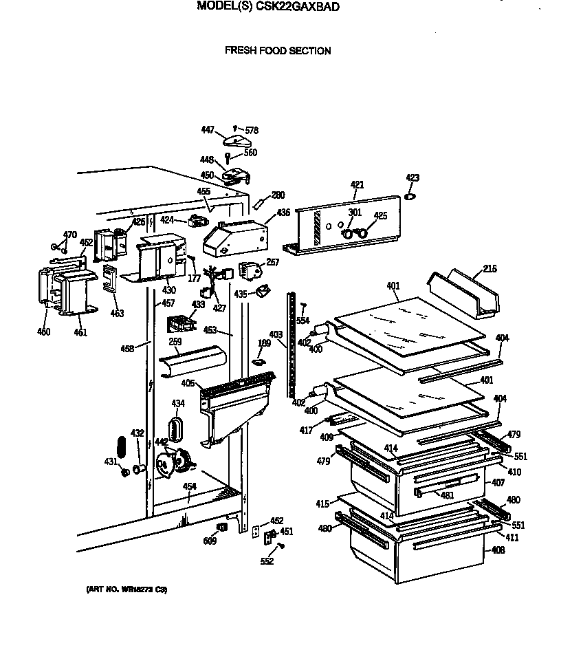 Hotpoint CSK22GAXBAD fresh food section diagram