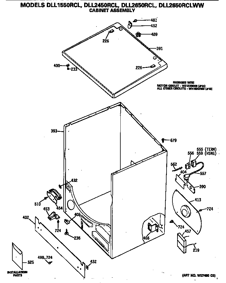 Hotpoint DLL2650RCL cabinet assembly diagram