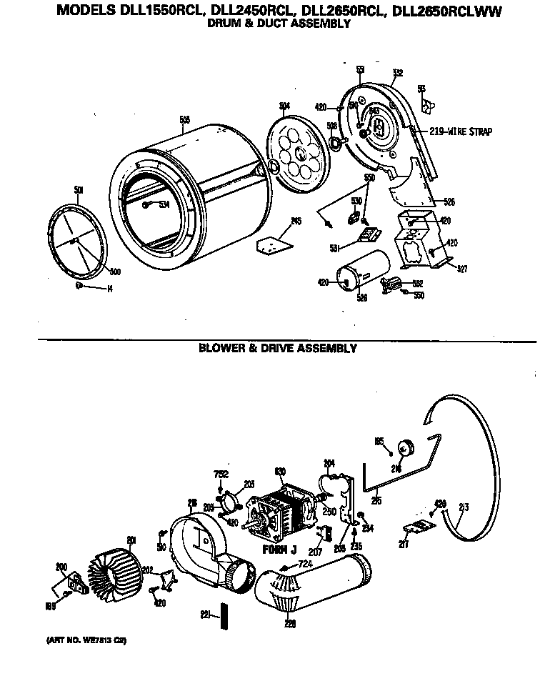 Hotpoint DLL2650RCL drum & duct assembly diagram