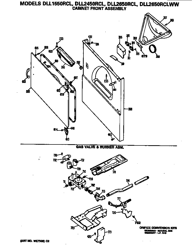 Hotpoint DLL2650RCL cabinet front assembly diagram