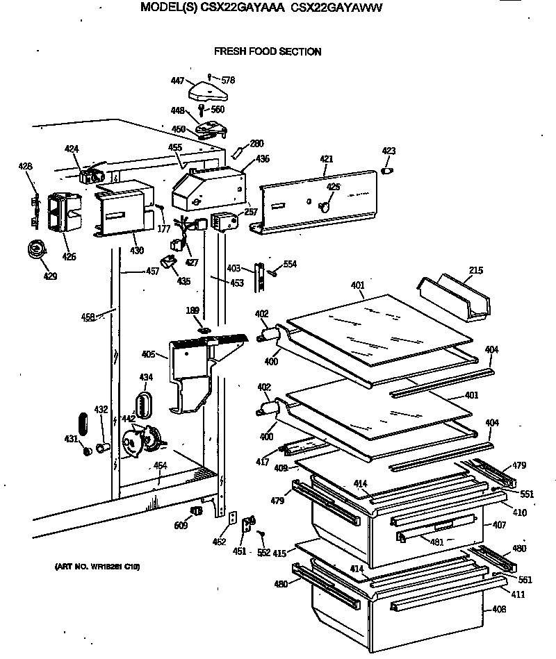 Hotpoint CSX22GAYAAA fresh food section diagram
