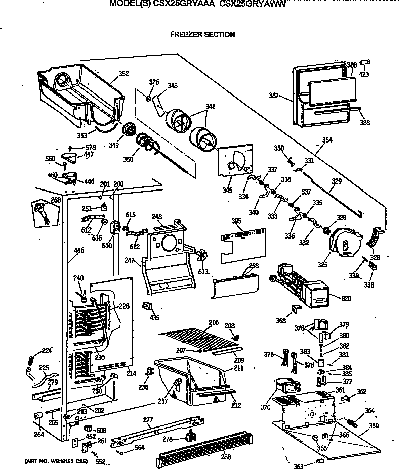 Hotpoint CSX25GRYAWW freezer section diagram