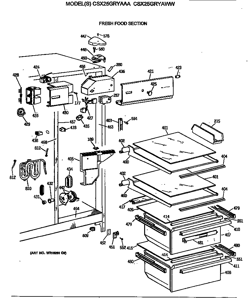 Hotpoint CSX25GRYAWW fresh food section diagram