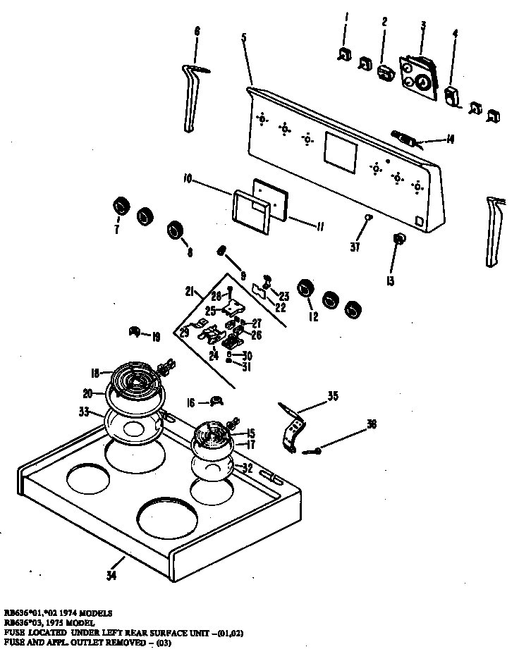 Hotpoint RB636*03 cooktop diagram