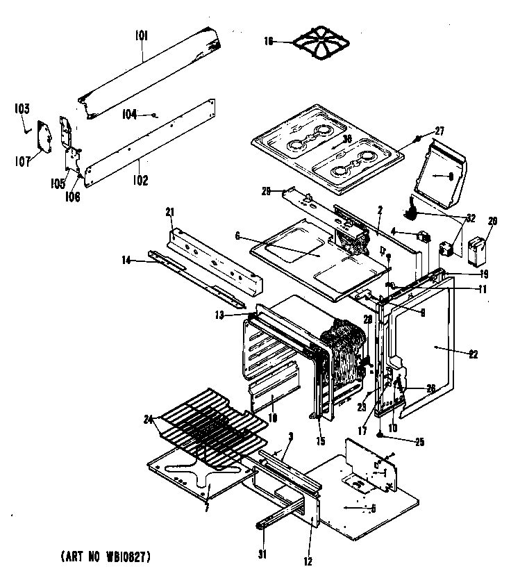 Hotpoint RGB524PJ1 range assembly diagram