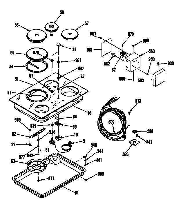 Hotpoint PR437K1 cooktop assembly diagram