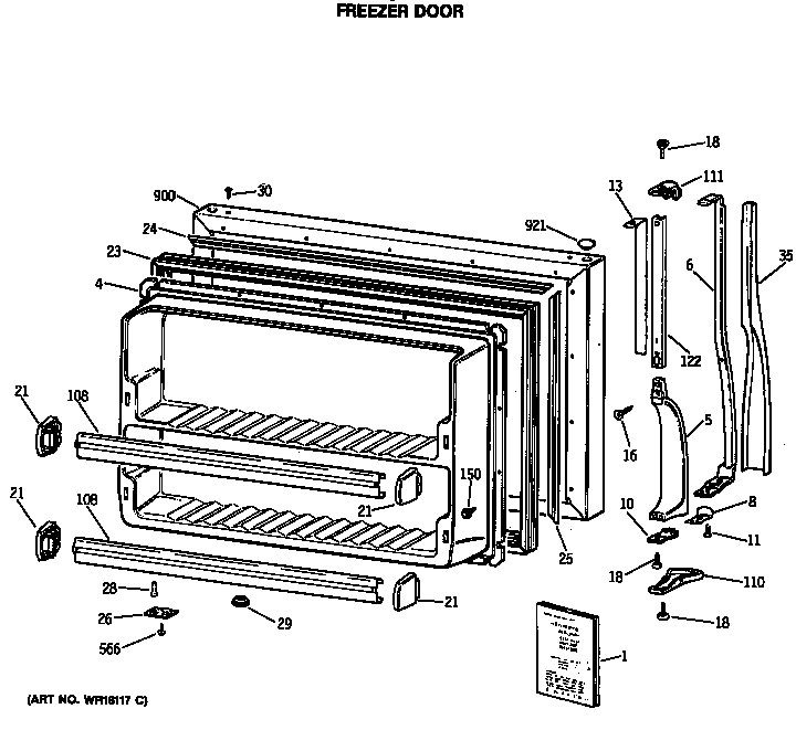 GE MTX21GASNRWH freezer door diagram