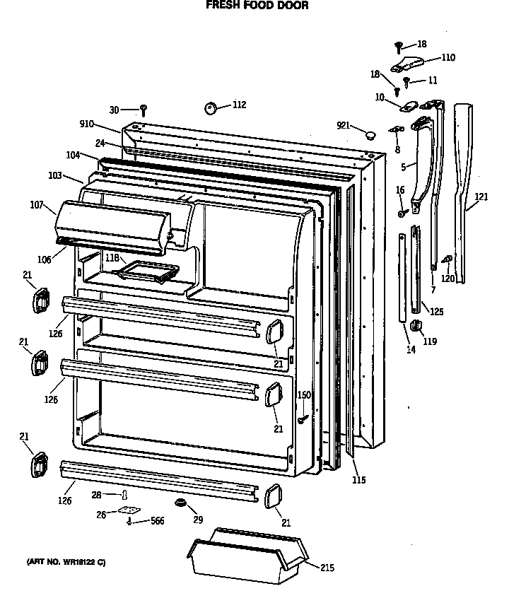 GE MTX21GASNRWH fresh food door diagram