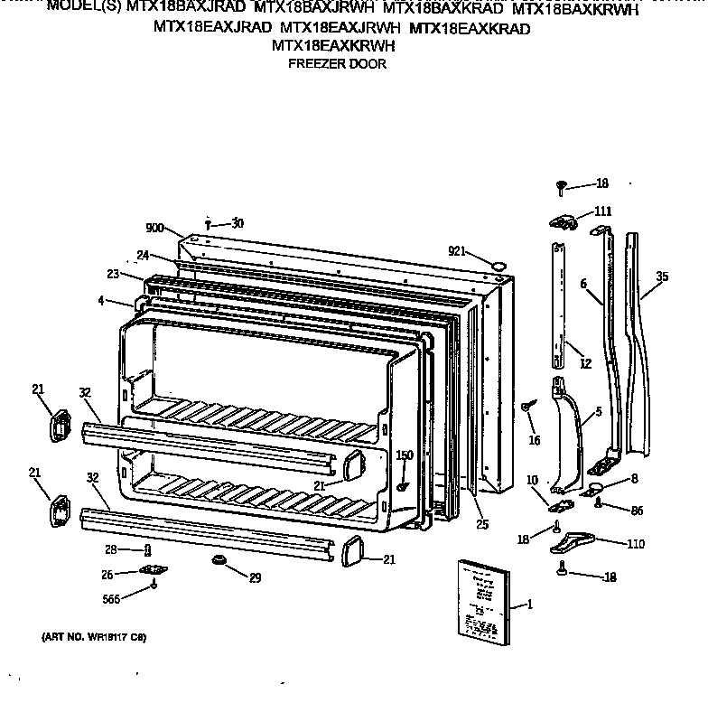 GE MTX18BAXKRWH freezer door diagram