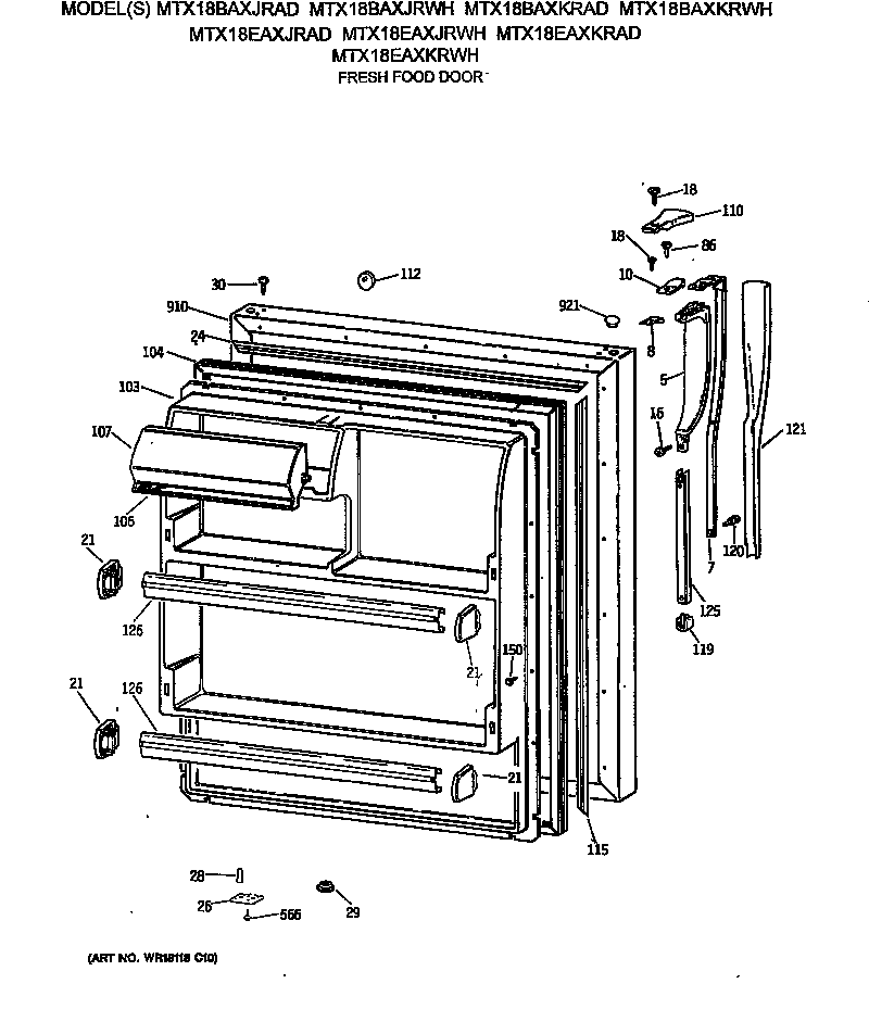 GE MTX18BAXKRWH fresh food door diagram